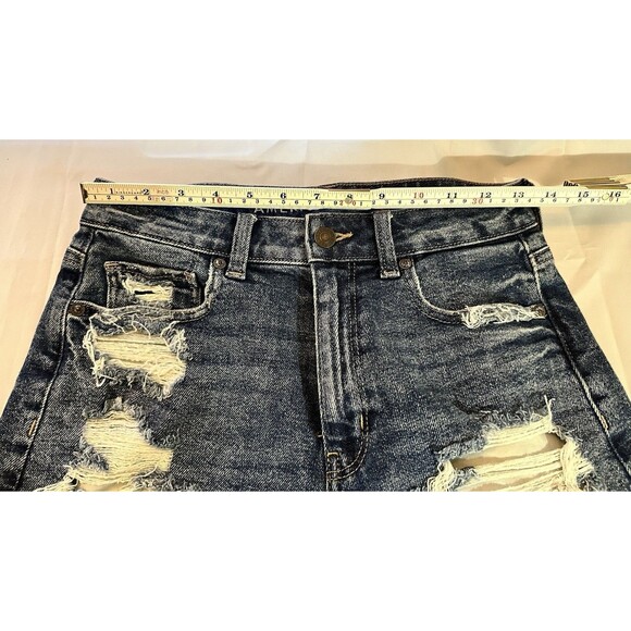 American Eagle Shorts High Rise Mom  Short Jean Distressed Dark Wash Sz 4 - Picture 5 of 8